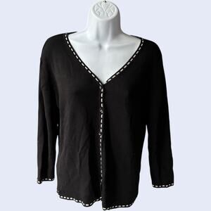 HADI Collection Black Y2K Minimalist Cardigan Whipstitch Rayon Silk Boho